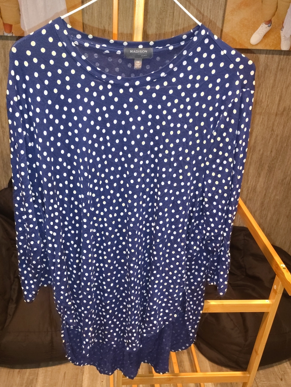 Madison Navy Blue and White Polka Dot Long Sleeve Tunic
